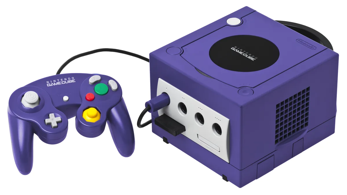 GameCube violette avec poignée et manette assortie